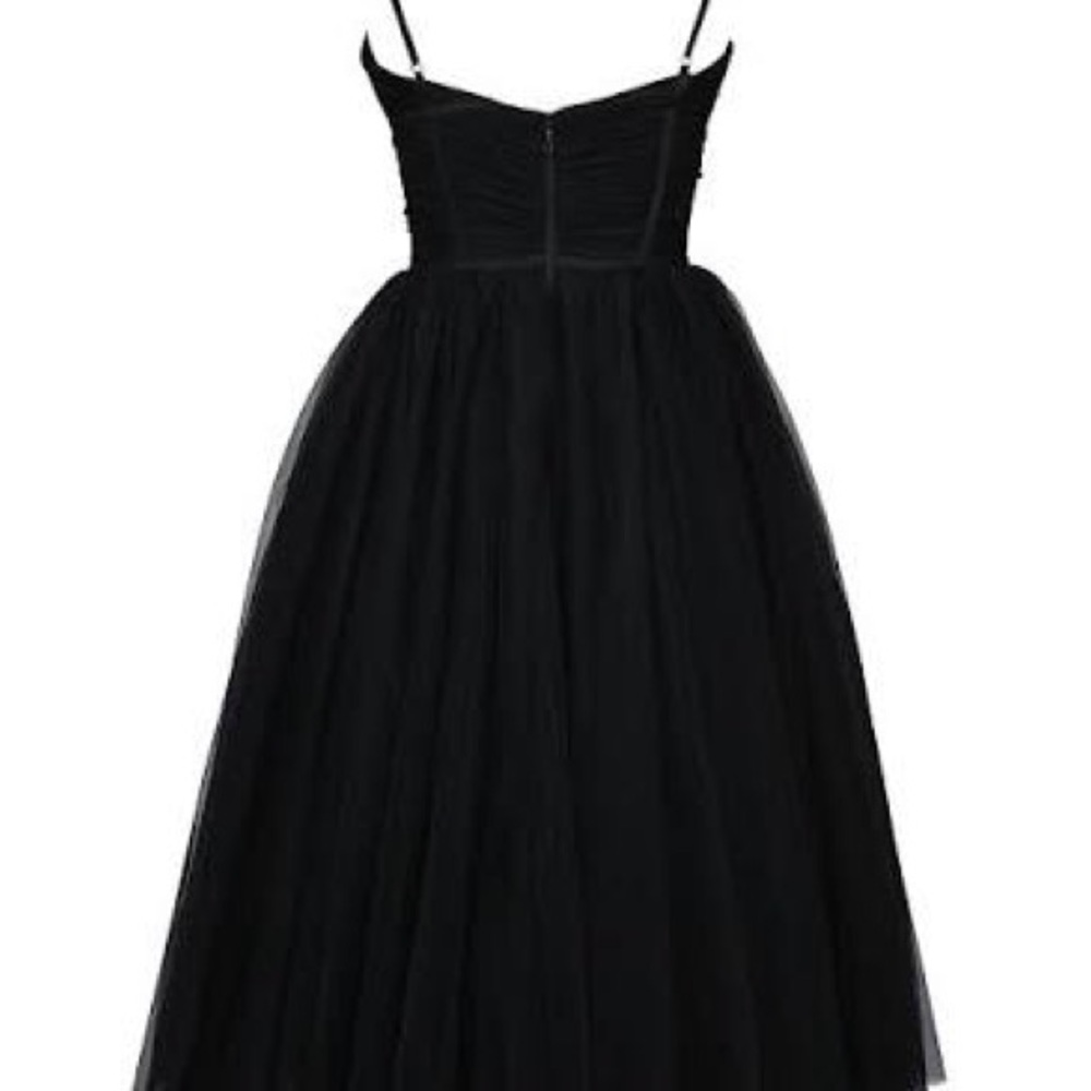 House of CB Black Tulle Midi Dress with Ruched Bust - Picture 7 of 8